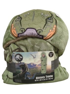 Jurassic World Licensed Plush Hooded Throw with Faux Fur Lining, 40"x50", New!